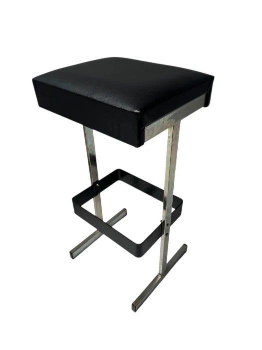 Four Mid-Century Modern Bar Stools with Black Leather Seats, 1970s